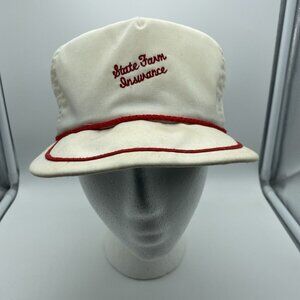 State Farm Insurance White Hat Cap Strap-back Red Cord Vintage Old Worn Faded
